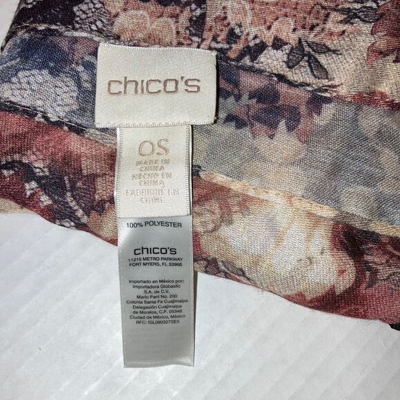 CHICOS Floral and Lace Print Scarf with Black Fringe Womens 20 x 70 inches - Picture 12 of 16